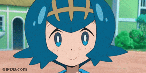 A Close Up Of A Cartoon Character 'S Face With Blue Hair And Blue Eyes GIF