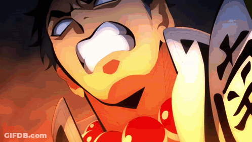 A Close Up Of A Cartoon Character 'S Face With Chinese Writing On It GIF