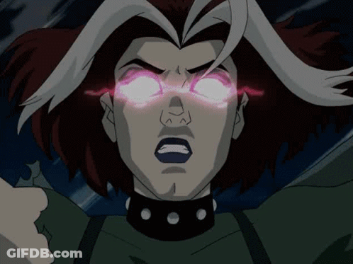 A Close Up Of A Cartoon Character 'S Face With Glowing Eyes GIF
