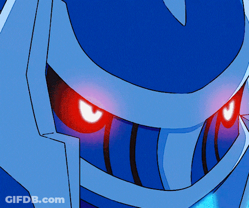 A Close Up Of A Cartoon Character 'S Face With Glowing Red Eyes GIF