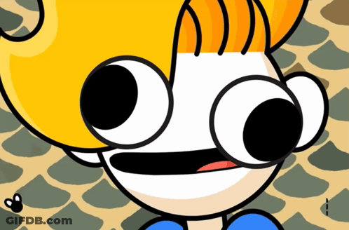 A Close Up Of A Cartoon Character 'S Face With Large Eyes GIF