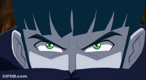 A Close Up Of A Cartoon Character 'S Face With Lightning Coming From His Eyes GIF