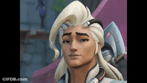 A Close Up Of A Cartoon Character 'S Face With Long White Hair And Horns . GIF