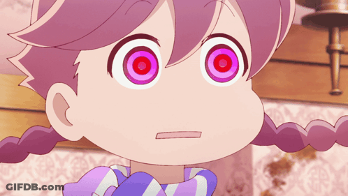 A Close Up Of A Cartoon Character 'S Face With Purple Eyes GIF