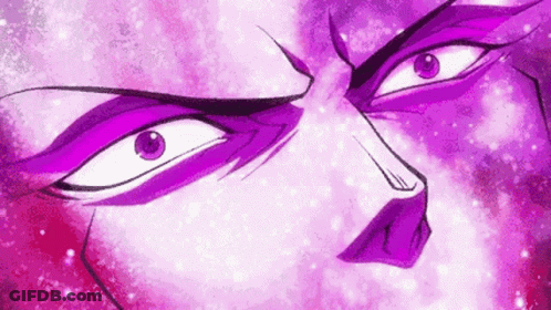 A Close Up Of A Cartoon Character 'S Face With Purple Eyes . GIF