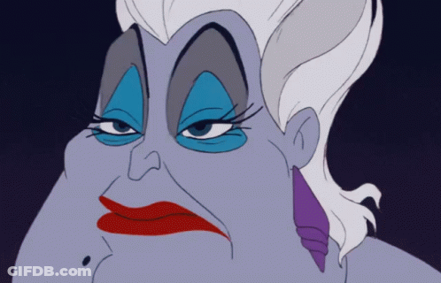 A Close Up Of A Cartoon Character 'S Face With Purple Hair And Red Lips GIF