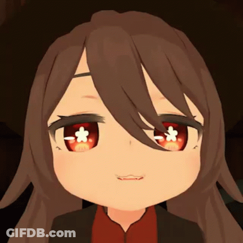 A Close Up Of A Cartoon Character 'S Face With Red Eyes And A Flower In Her Eyes . GIF