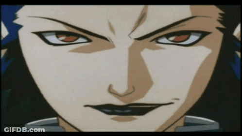 A Close Up Of A Cartoon Character 'S Face With Red Eyes GIF