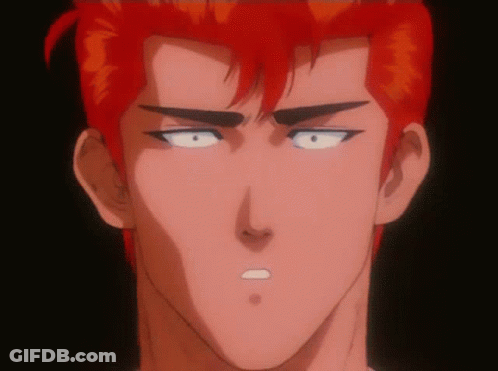 A Close Up Of A Cartoon Character 'S Face With Red Hair And White Eyes GIF