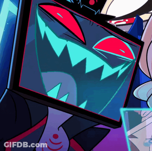 A Close Up Of A Cartoon Character 'S Face With Teeth And Red Eyes GIF