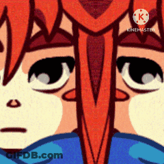 A Close Up Of A Cartoon Character 'S Face With The Letter K On The Bottom Right GIF