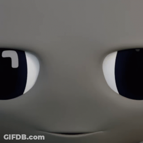 A Close Up Of A Cartoon Character 'S Face With The Letter L In The Eyes GIF
