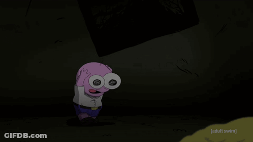 A Close Up Of A Cartoon Character 'S Face With The Words Adult Swim At The Bottom GIF