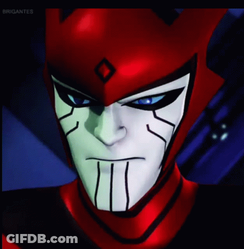 A Close Up Of A Cartoon Character 'S Face With The Words " Brigantes " On The Bottom GIF
