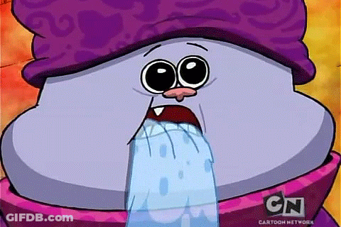 A Close Up Of A Cartoon Character 'S Face With Water Coming Out Of It . GIF
