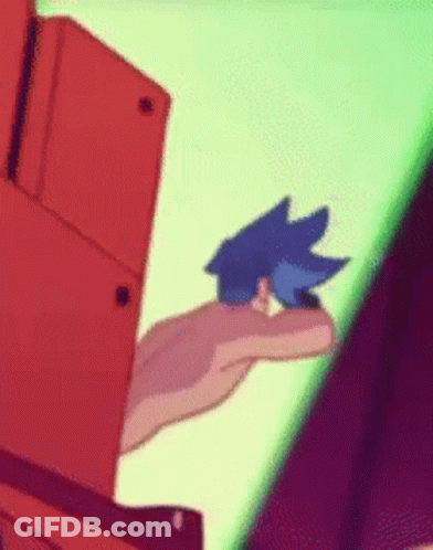 A Close Up Of A Cartoon Character 'S Hand Holding A Blue Item . GIF