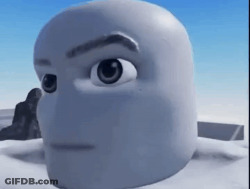 A Close Up Of A Cartoon Character 'S Head With A Serious Look On His Face . GIF