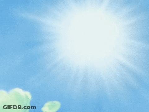 A Close Up Of A Cartoon Character 'S Head With The Sun Shining Through It GIF