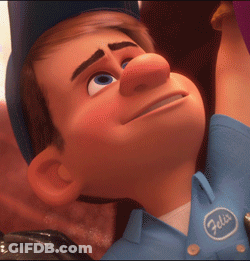 A Close Up Of A Cartoon Character Wearing A Blue Shirt With The Word Felix On It GIF