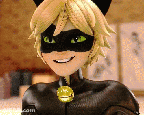 A Close Up Of A Cartoon Character Wearing A Cat Mask GIF