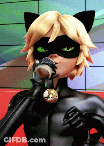 A Close Up Of A Cartoon Character Wearing A Cat Mask With Green Eyes GIF