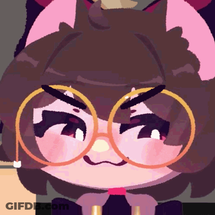 A Close Up Of A Cartoon Character Wearing Glasses And A Bow GIF