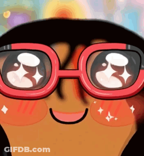 A Close Up Of A Cartoon Character Wearing Glasses And Smiling GIF