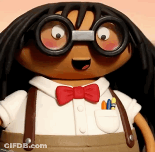 A Close Up Of A Cartoon Character Wearing Glasses And Suspenders GIF
