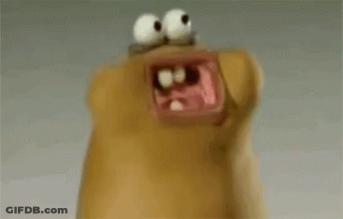 A Close Up Of A Cartoon Character With A Big Mouth And Eyes . GIF