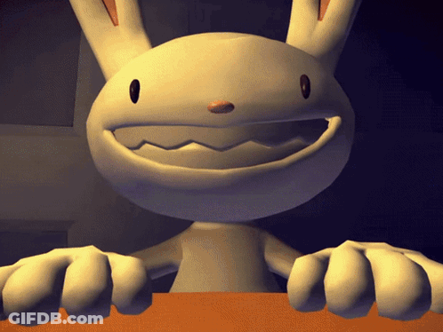 A Close Up Of A Cartoon Character With A Big Smile On Its Face GIF