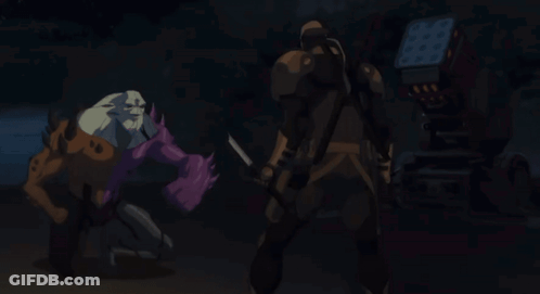 A Close Up Of A Cartoon Character With A Black Mask GIF
