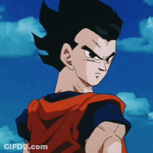 A Close Up Of A Cartoon Character With A Blue Sky And Clouds In The Background GIF