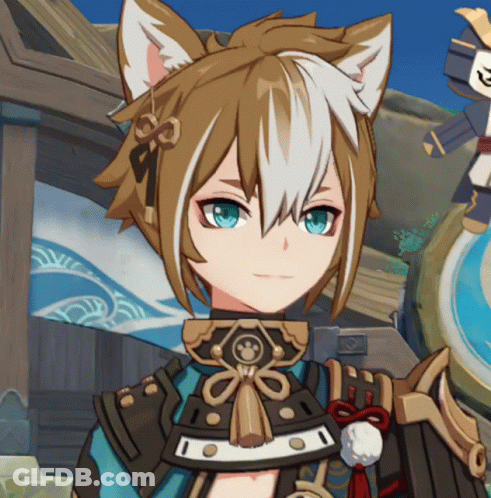 A Close Up Of A Cartoon Character With A Cat Ear On His Head GIF