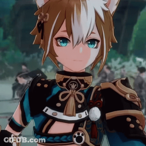 A Close Up Of A Cartoon Character With A Cat Ears GIF