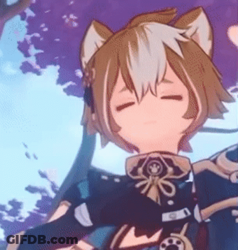 A Close Up Of A Cartoon Character With A Cat 'S Ears And A Sword . GIF