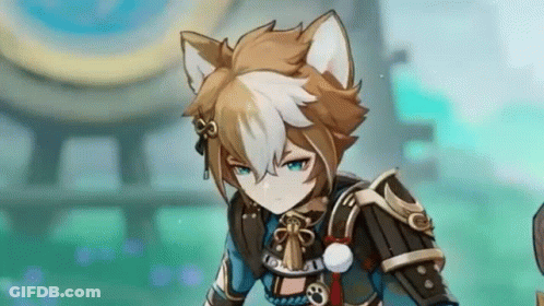 A Close Up Of A Cartoon Character With A Cat 'S Ears And A Sword . GIF