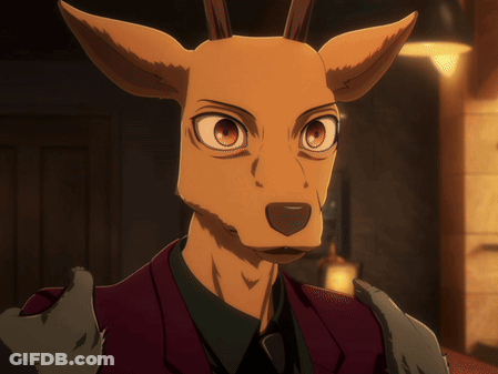 A Close Up Of A Cartoon Character With A Deer 'S Head GIF