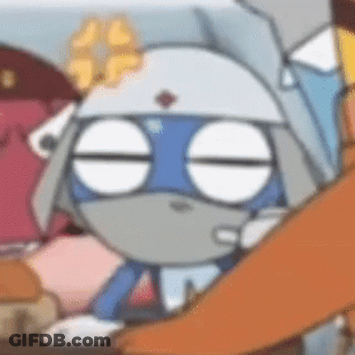 A Close Up Of A Cartoon Character With A Helmet On . GIF