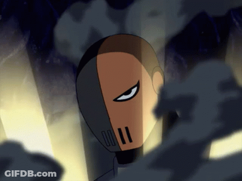 A Close Up Of A Cartoon Character With A Mask GIF