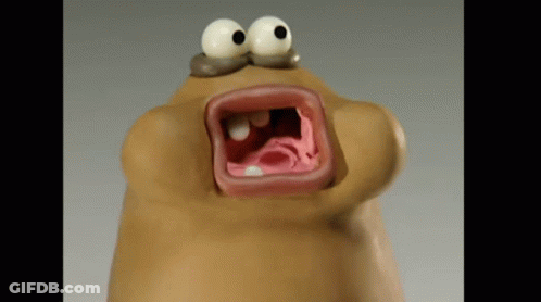 A Close Up Of A Cartoon Character With A Mouth Open GIF