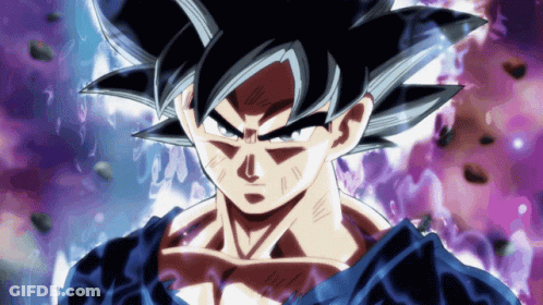 A Close Up Of A Cartoon Character With A Purple And Blue Background GIF