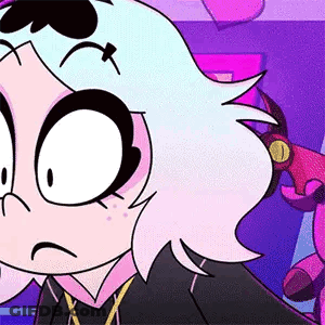 A Close Up Of A Cartoon Character With A Purple Background And A Purple Background . GIF
