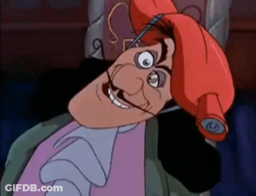 A Close Up Of A Cartoon Character With A Red Hat On His Head GIF