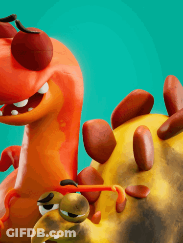 A Close Up Of A Cartoon Character With A Red Head And A Yellow Body GIF