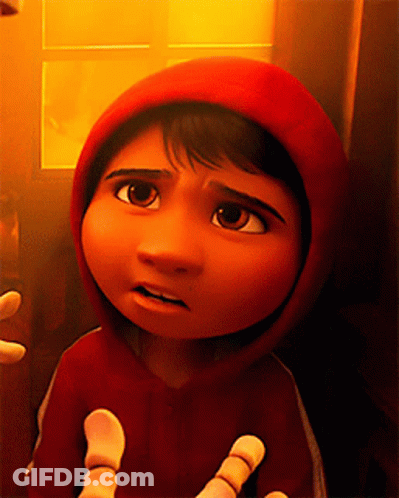 A Close Up Of A Cartoon Character With A Red Hoodie GIF