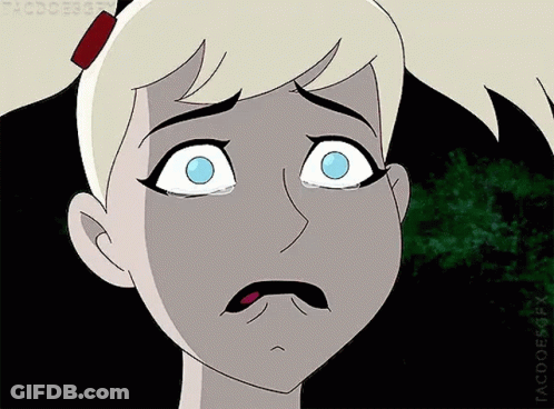 A Close Up Of A Cartoon Character With A Sad Look On Her Face . GIF