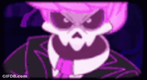 A Close Up Of A Cartoon Character With A Skull On His Head . GIF
