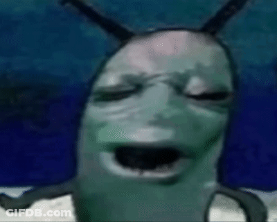 A Close Up Of A Cartoon Character With A Strange Face And Horns On A Blue Background . GIF