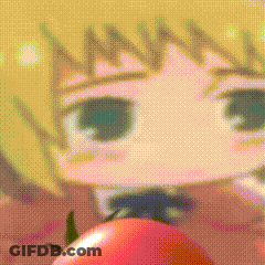 A Close Up Of A Cartoon Character With A Tomato In Front Of Him . GIF