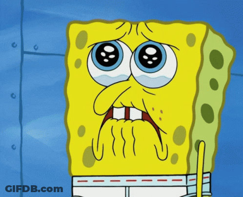 A Close Up Of A Cartoon Character With Big Eyes And A Sad Look On His Face GIF